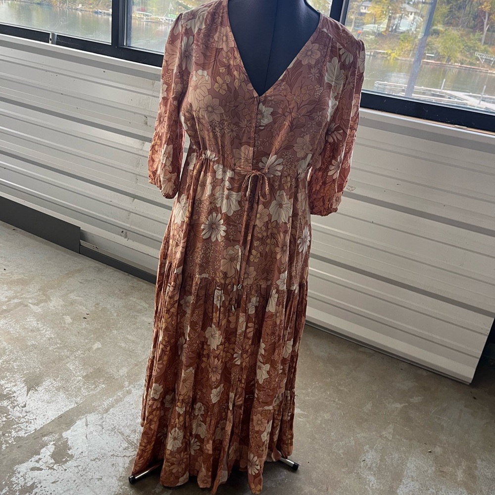 Petal & Pup Floral Tan Maxi Dress